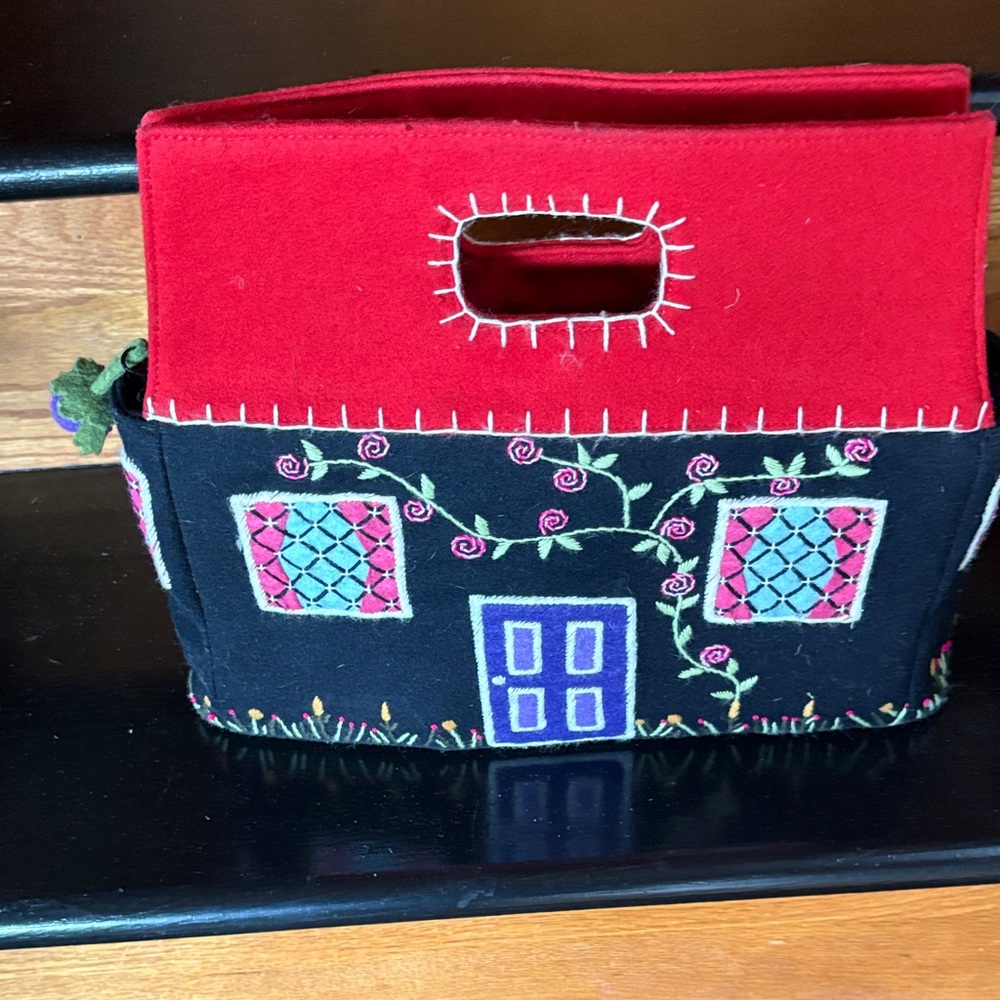 Lulu Guinness Red and Black wool cottage purse